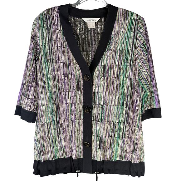 EXCLUSIVELY MISOOK NWOT S Knit Unique V Neck Button Down Cardigan W/Drawstrings - Picture 1 of 9